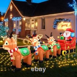 Giant Inflatable Santa Sleigh With Reindeer Christmas Decoration LED Lights New