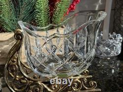 Gorham Crystal 2 Reindeer & Sleigh Gold Candleholder Christmas Centerpiece Candy