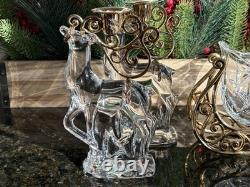 Gorham Crystal 2 Reindeer & Sleigh Gold Candleholder Christmas Centerpiece Candy