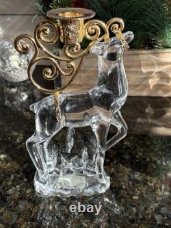 Gorham Crystal 2 Reindeer & Sleigh Gold Candleholder Christmas Centerpiece Candy