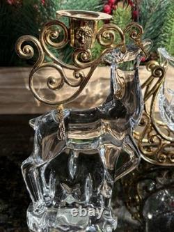 Gorham Crystal 2 Reindeer & Sleigh Gold Candleholder Christmas Centerpiece Candy
