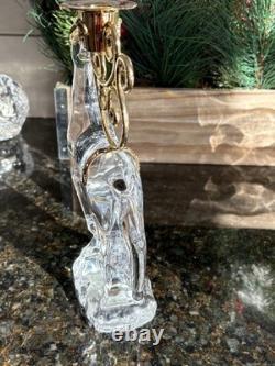 Gorham Crystal 2 Reindeer & Sleigh Gold Candleholder Christmas Centerpiece Candy