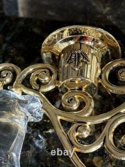 Gorham Crystal 2 Reindeer & Sleigh Gold Candleholder Christmas Centerpiece Candy