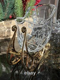 Gorham Crystal 2 Reindeer & Sleigh Gold Candleholder Christmas Centerpiece Candy