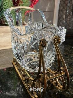 Gorham Crystal 2 Reindeer & Sleigh Gold Candleholder Christmas Centerpiece Candy