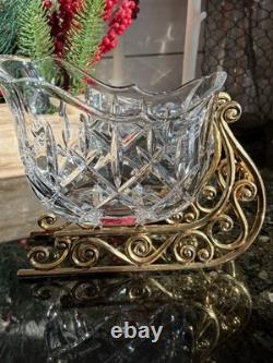 Gorham Crystal 2 Reindeer & Sleigh Gold Candleholder Christmas Centerpiece Candy