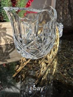 Gorham Crystal 2 Reindeer & Sleigh Gold Candleholder Christmas Centerpiece Candy