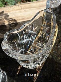 Gorham Crystal 2 Reindeer & Sleigh Gold Candleholder Christmas Centerpiece Candy