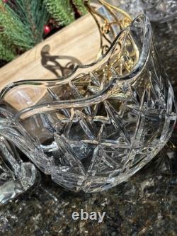 Gorham Crystal 2 Reindeer & Sleigh Gold Candleholder Christmas Centerpiece Candy