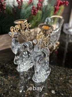 Gorham Crystal 2 Reindeer & Sleigh Gold Candleholder Christmas Centerpiece Candy