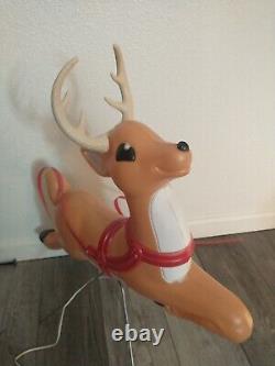 Grand Venture 68 Santa Sleigh & Reindeer Lighted Christmas Blow Mold withBox