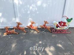 Grand Venture Blow Mold Santa Sleigh and 4 Reindeer Christmas Yard Decor