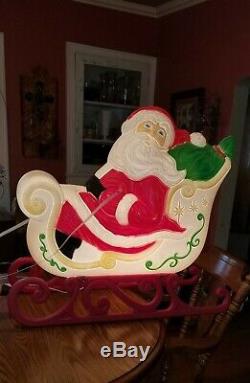 Grand Venture Blow Mold Santa with Sleigh & Two Reindeer 1999 Lighted Vtg Decor
