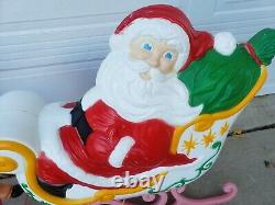 Grand Venture Santa Claus Sleigh 1 Reindeer Christmas Blow Mold Light Decor Rare