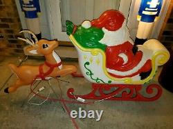 Grand Venture Santa Claus Sleigh With Reindeer Christmas Blow Mold Lighted