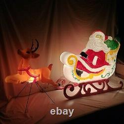 Grand Venture Santa Claus Sleigh With Reindeer Christmas Blow Mold Lighted