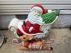 Grand Venture Vintage Santa Sleigh Reindeer 1999 Lighted Blow Mold