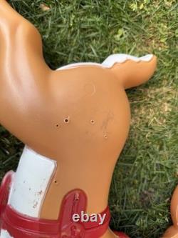 Grand Venture Vintage Santa Sleigh Reindeer 1999 Lighted Blow Mold