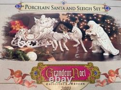 Grandeur Noel 2001 Collectors Edition Porcelain Santa and Sleigh Set Reindeer