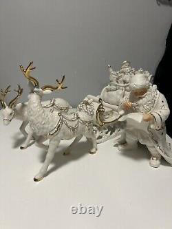 Grandeur Noel 2001 Collectors Edition Porcelain Santa and Sleigh Set withReindeer