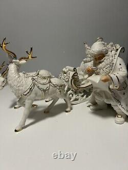 Grandeur Noel 2001 Collectors Edition Porcelain Santa and Sleigh Set withReindeer
