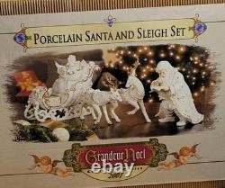 Grandeur Noel 2001 Collectors Edition Porcelain Santa and Sleigh Set withReindeer
