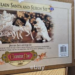 Grandeur Noel 2001 Collectors Edition Porcelain Santa and Sleigh Set withReindeer