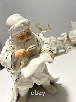Grandeur Noel 2001 Collectors Edition Porcelain Santa and Sleigh Set withReindeer