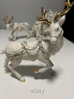 Grandeur Noel 2001 Collectors Edition Porcelain Santa and Sleigh Set withReindeer