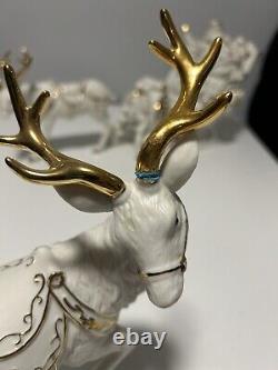Grandeur Noel 2001 Collectors Edition Porcelain Santa and Sleigh Set withReindeer
