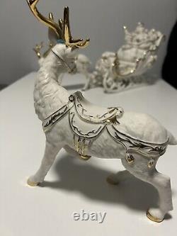 Grandeur Noel 2001 Collectors Edition Porcelain Santa and Sleigh Set withReindeer