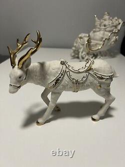 Grandeur Noel 2001 Collectors Edition Porcelain Santa and Sleigh Set withReindeer
