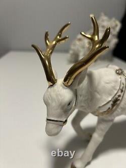 Grandeur Noel 2001 Collectors Edition Porcelain Santa and Sleigh Set withReindeer