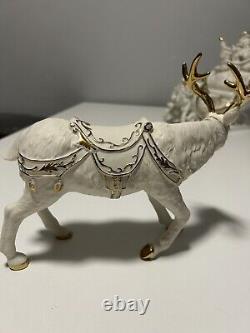 Grandeur Noel 2001 Collectors Edition Porcelain Santa and Sleigh Set withReindeer