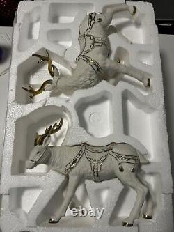 Grandeur Noel 2001 Collectors Edition Porcelain Santa and Sleigh Set withReindeer