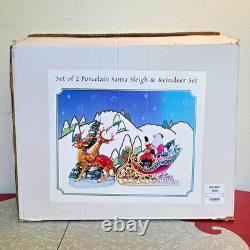 Grandeur Noel 2003 Porcelain Santa Sleigh & Reindeer Collector's Edition with Box