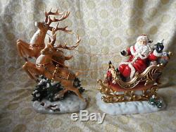 Grandeur Noel 2003 Santa in Sleigh and Reindeer Porcelain Set Christmas