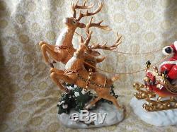 Grandeur Noel 2003 Santa in Sleigh and Reindeer Porcelain Set Christmas