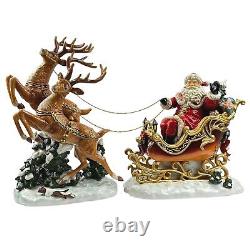 Grandeur Noel 2003 Santa in Sleigh and Reindeer Set 2 Piece Porcelain with Box