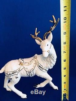 Grandeur Noel Collector's Porcelain Santa Sleigh Reindeer 2001 LARGE Set IOB