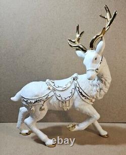 Grandeur Noel Mint Porcelain Santa & Sleigh Set Reindeer 2001 Collectors Edition