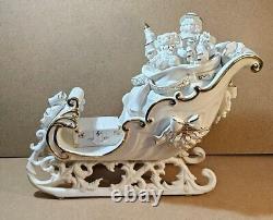 Grandeur Noel Mint Porcelain Santa & Sleigh Set Reindeer 2001 Collectors Edition