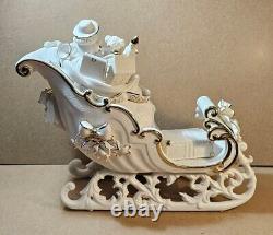 Grandeur Noel Mint Porcelain Santa & Sleigh Set Reindeer 2001 Collectors Edition