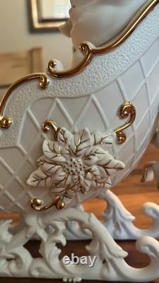 Grandeur Noel Porcelain 2000 Santa Sleigh Collector 4Pc Christmas Decoration Box