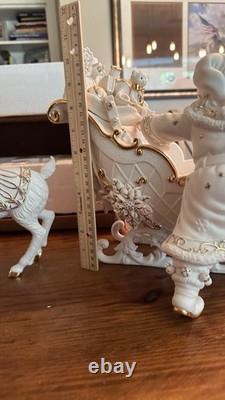 Grandeur Noel Porcelain 2000 Santa Sleigh Collector 4Pc Christmas Decoration Box