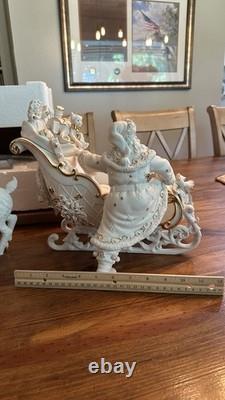 Grandeur Noel Porcelain 2000 Santa Sleigh Collector 4Pc Christmas Decoration Box