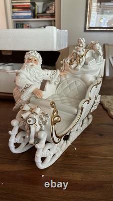 Grandeur Noel Porcelain 2000 Santa Sleigh Collector 4Pc Christmas Decoration Box