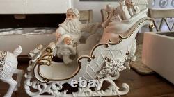 Grandeur Noel Porcelain 2000 Santa Sleigh Collector 4Pc Christmas Decoration Box