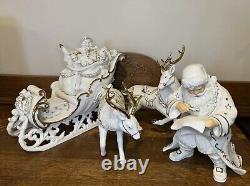 Grandeur Noel Porcelain 4-pc Santa, Sleigh, Reindeer Set 2001 Collectors Edition