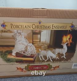Grandeur Noel Porcelain Christmas Ensemble 2000 Edition Santa Reindeer Sleigh